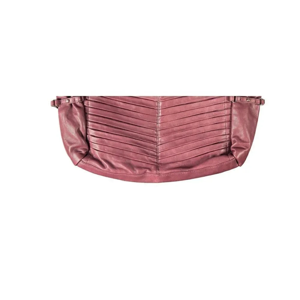 Junior Drake Gail Leather Handbag Tote Pleated Crossbody Large Pockets Cranberry